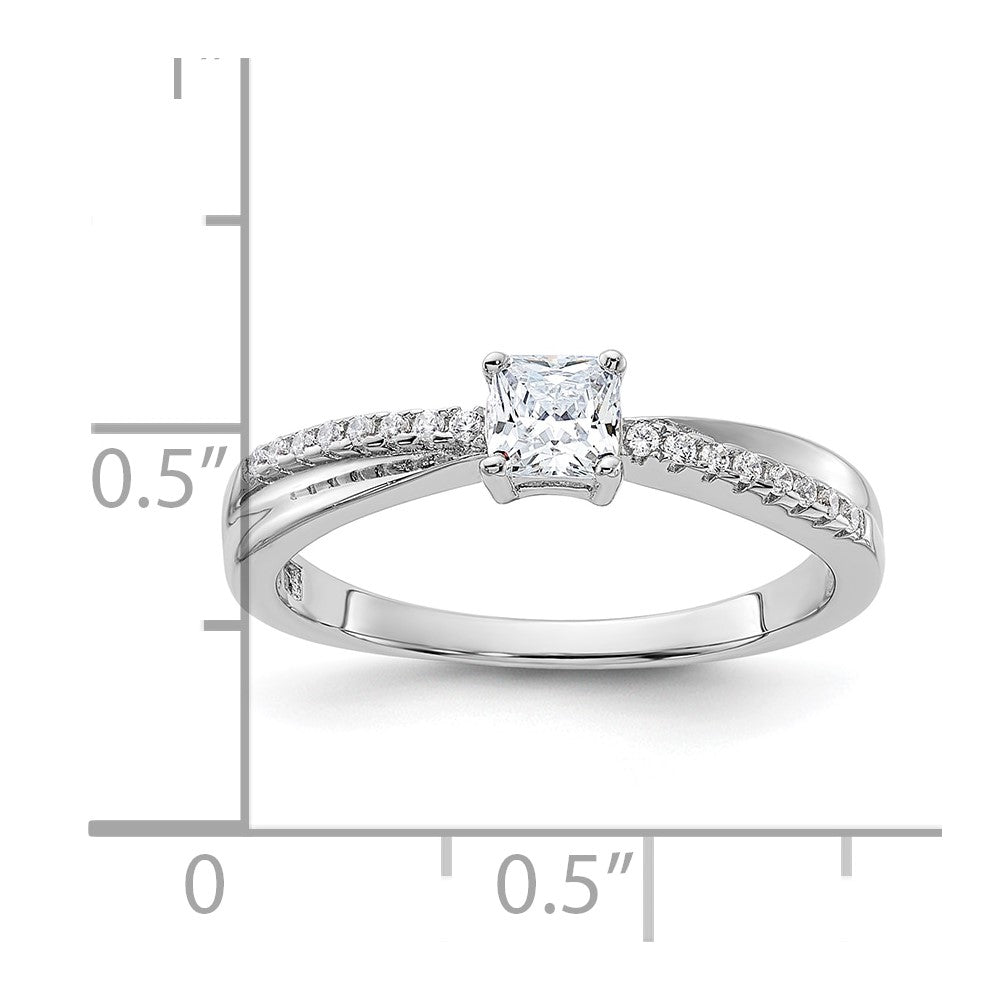 Sterlingsilber Rhodiniert Poliert & Zirkonia Ring