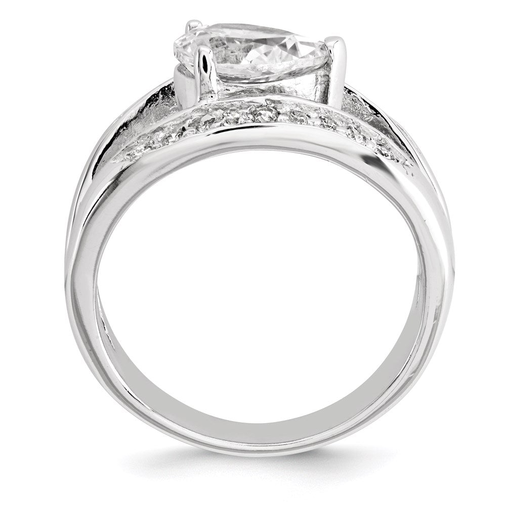 Sterlingsilber Poliert Rhodium Beschichtung Tropfen Form Zirkonia Ring (size 7 Nur)