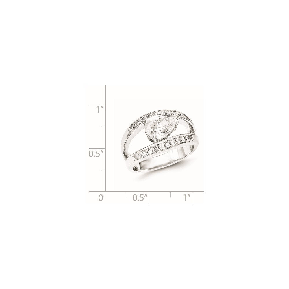 Sterlingsilber Poliert Rhodium Beschichtung Tropfen Form Zirkonia Ring (size 7 Nur)