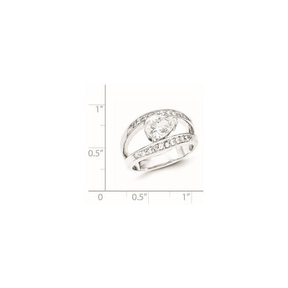 Sterlingsilber Poliert Rhodium Beschichtung Tropfen Form Zirkonia Ring (size 7 Nur)