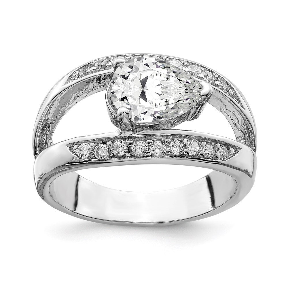 Sterlingsilber Poliert Rhodium Beschichtung Tropfen Form Zirkonia Ring (size 7 Nur)