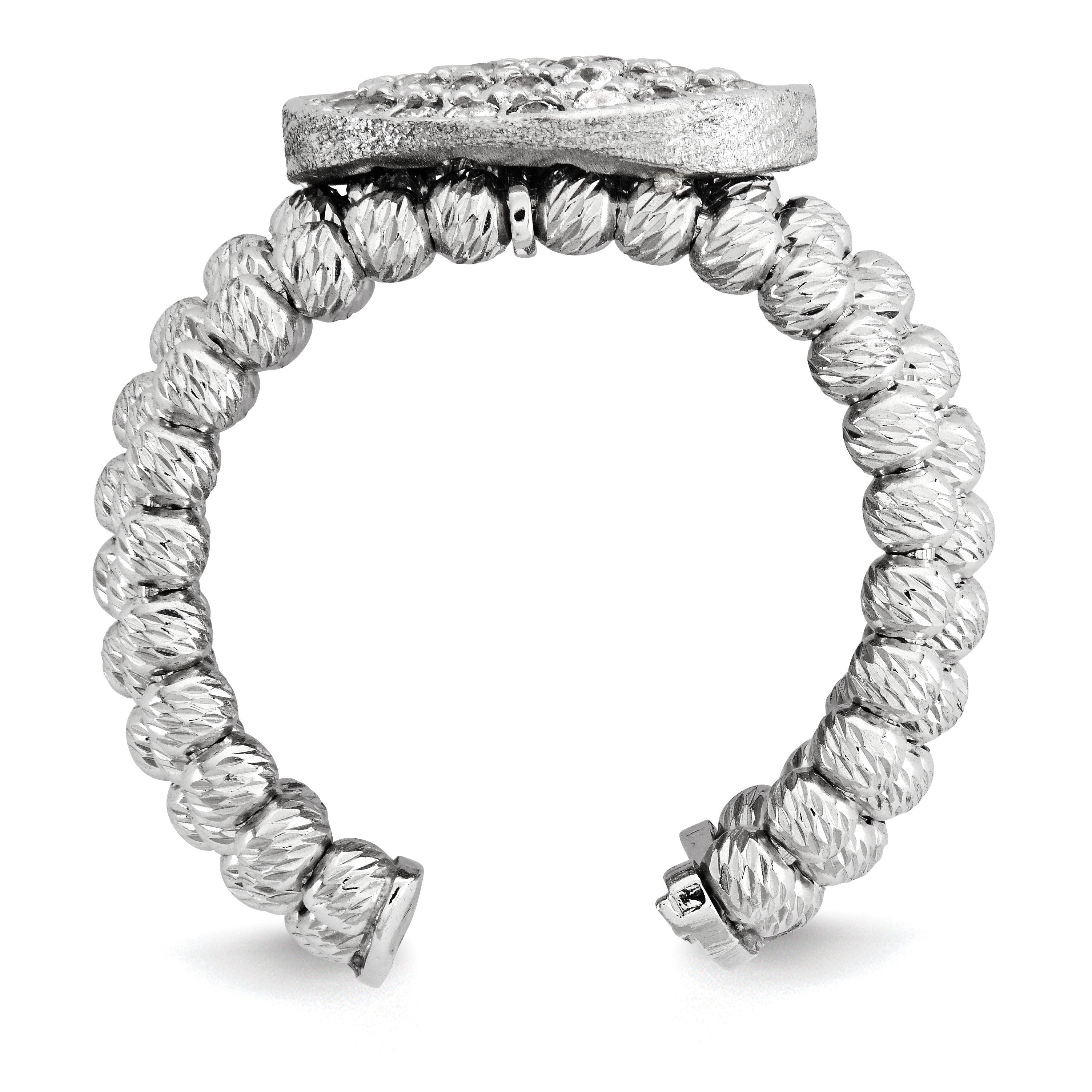 Sterlingsilber Rhodiniert 5 Strang Gekugelt Kristall Ring