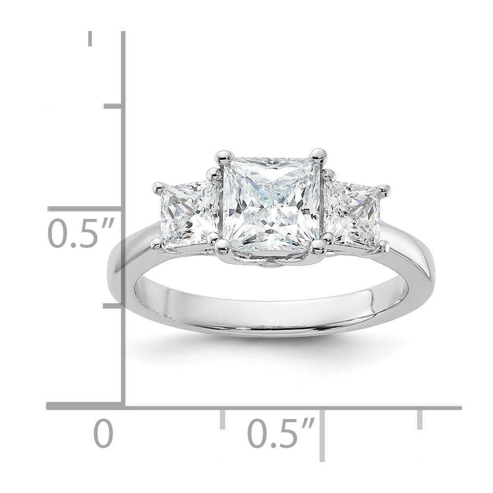 Sterlingsilber Rhodiniert & Zirkonia 3 Stein Ring