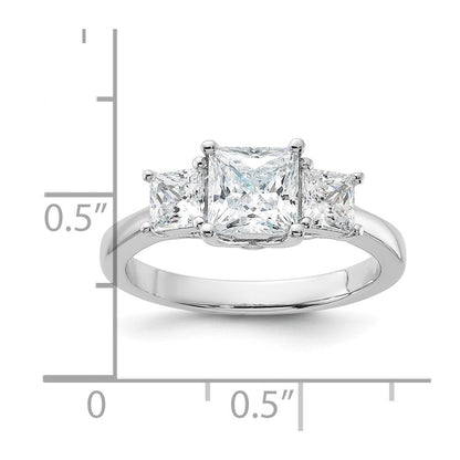 Sterlingsilber Rhodiniert & Zirkonia 3 Stein Ring