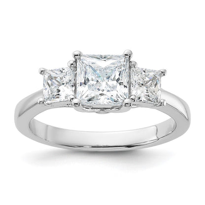 Sterlingsilber Rhodiniert & Zirkonia 3 Stein Ring