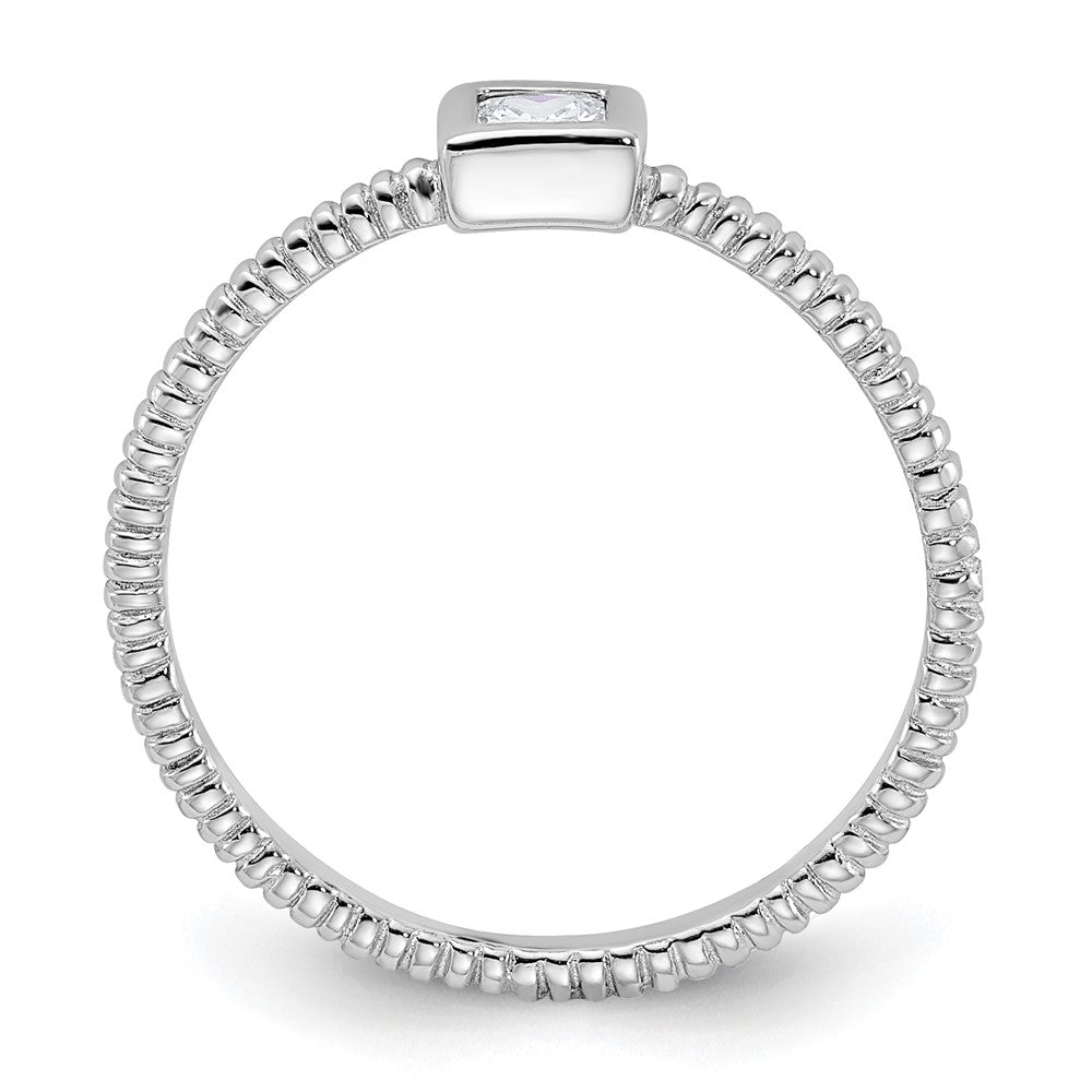 Sterlingsilber Rhodiniert Poliert & Strukturiert Zirkonia Quadratisch Ring