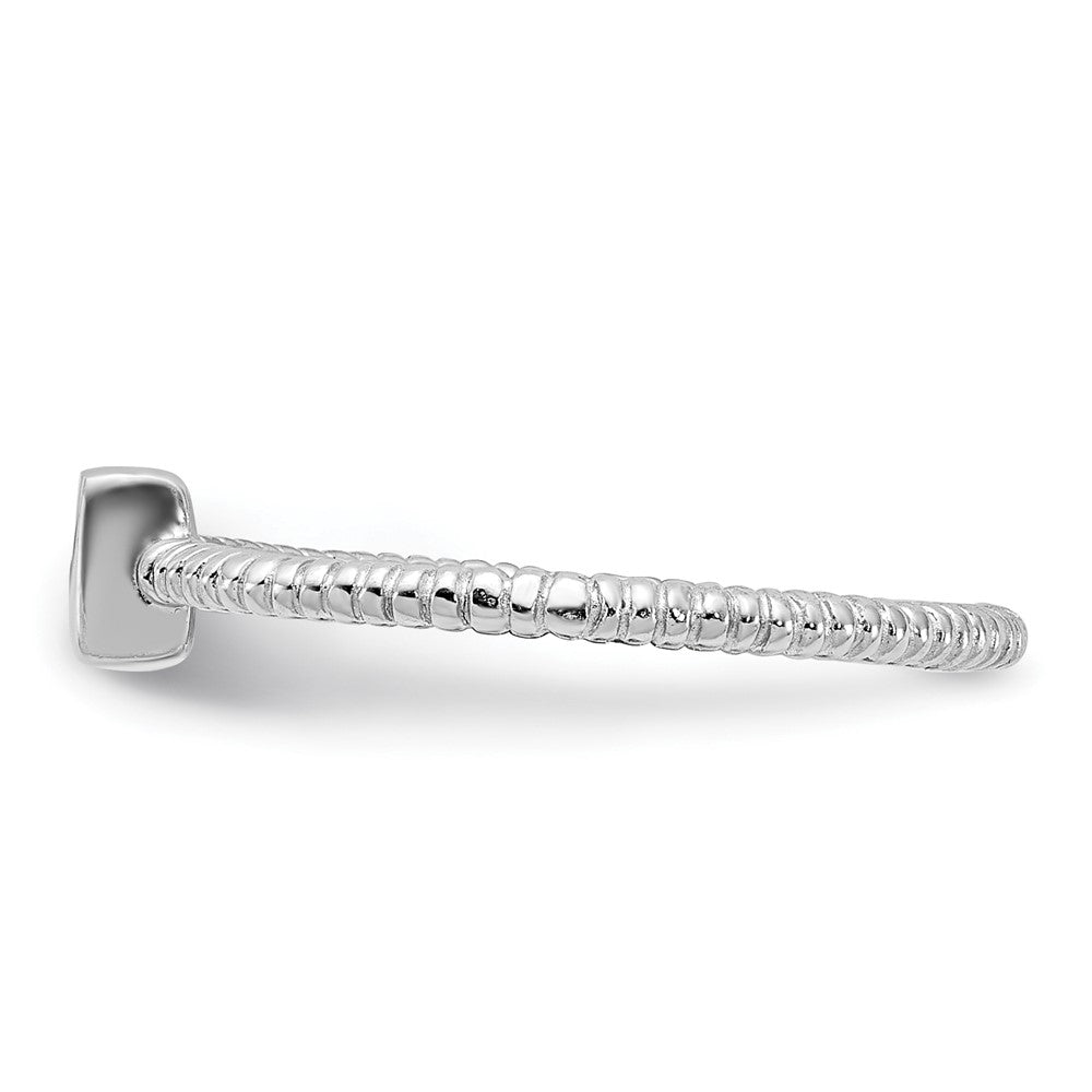 Sterlingsilber Rhodiniert Poliert & Strukturiert Zirkonia Quadratisch Ring