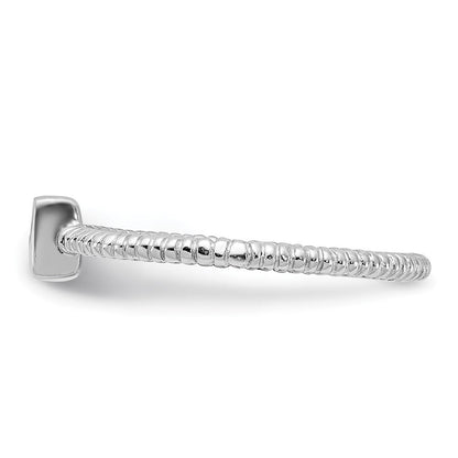 Sterlingsilber Rhodiniert Poliert & Strukturiert Zirkonia Quadratisch Ring