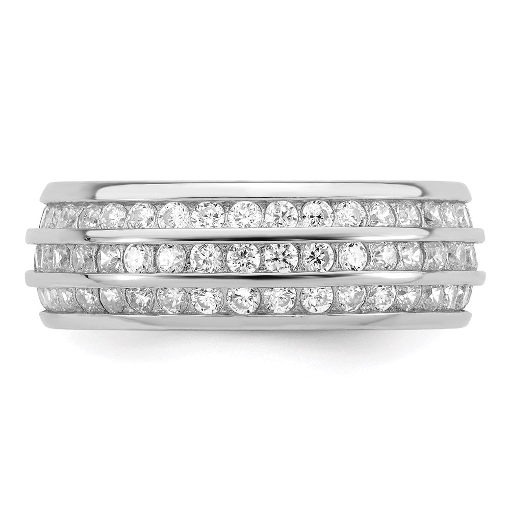 Sterlingsilber Rhodiniert 3 Reihe Zirkonia Memoire Ring