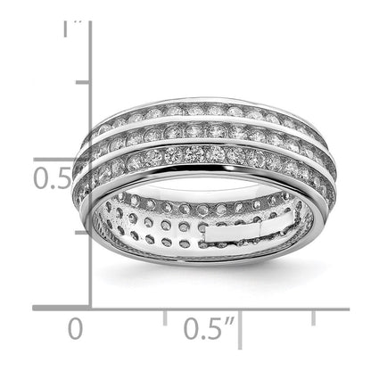 Sterlingsilber Rhodiniert 3 Reihe Zirkonia Memoire Ring