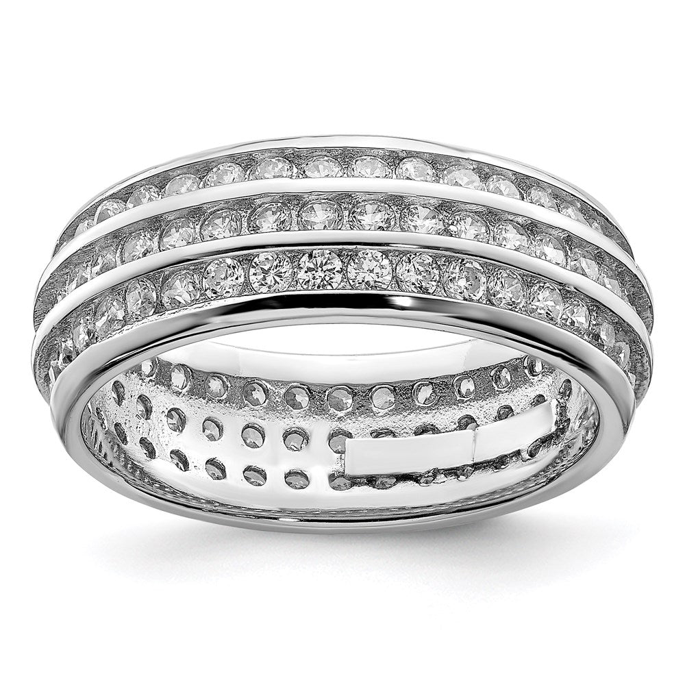 Sterlingsilber Rhodiniert 3 Reihe Zirkonia Memoire Ring