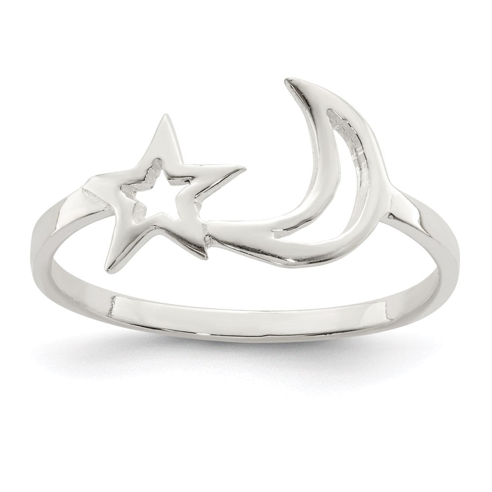 Sterlingsilber Poliert Stern & Mond Ring