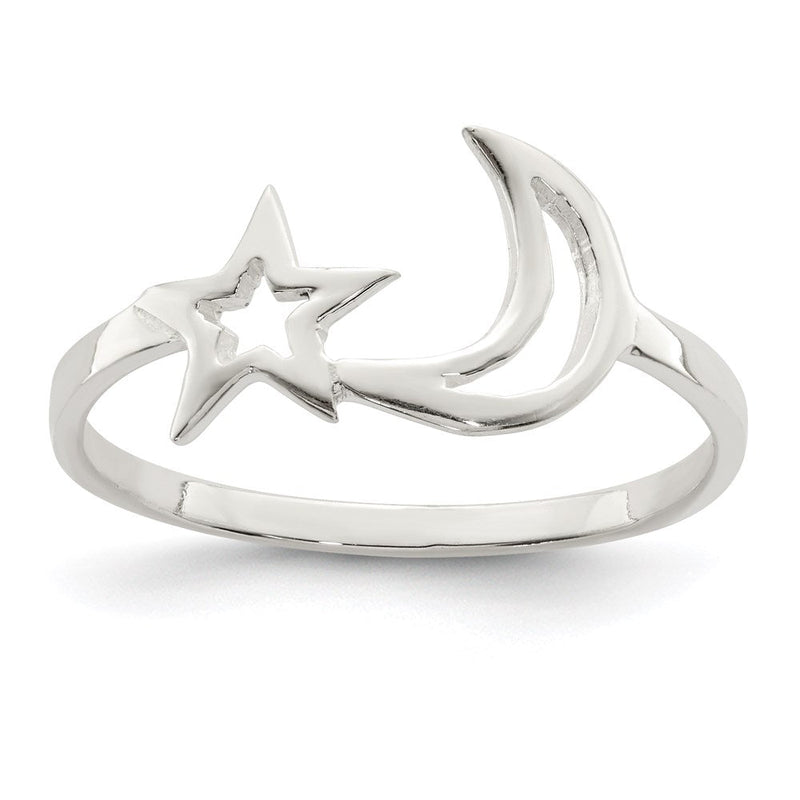 Sterlingsilber Poliert Stern & Mond Ring