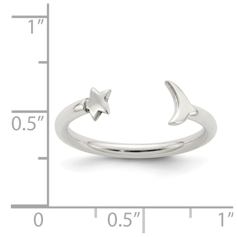 Sterlingsilber Poliert Halb Mond und Stern Verstellbar Ring