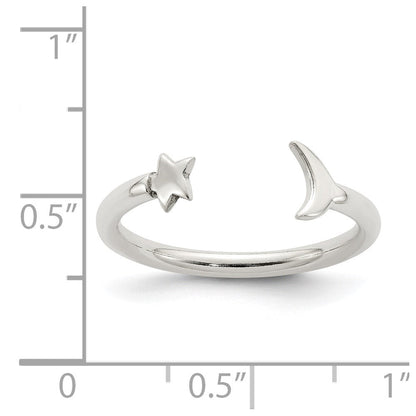 Sterlingsilber Poliert Halb Mond und Stern Verstellbar Ring