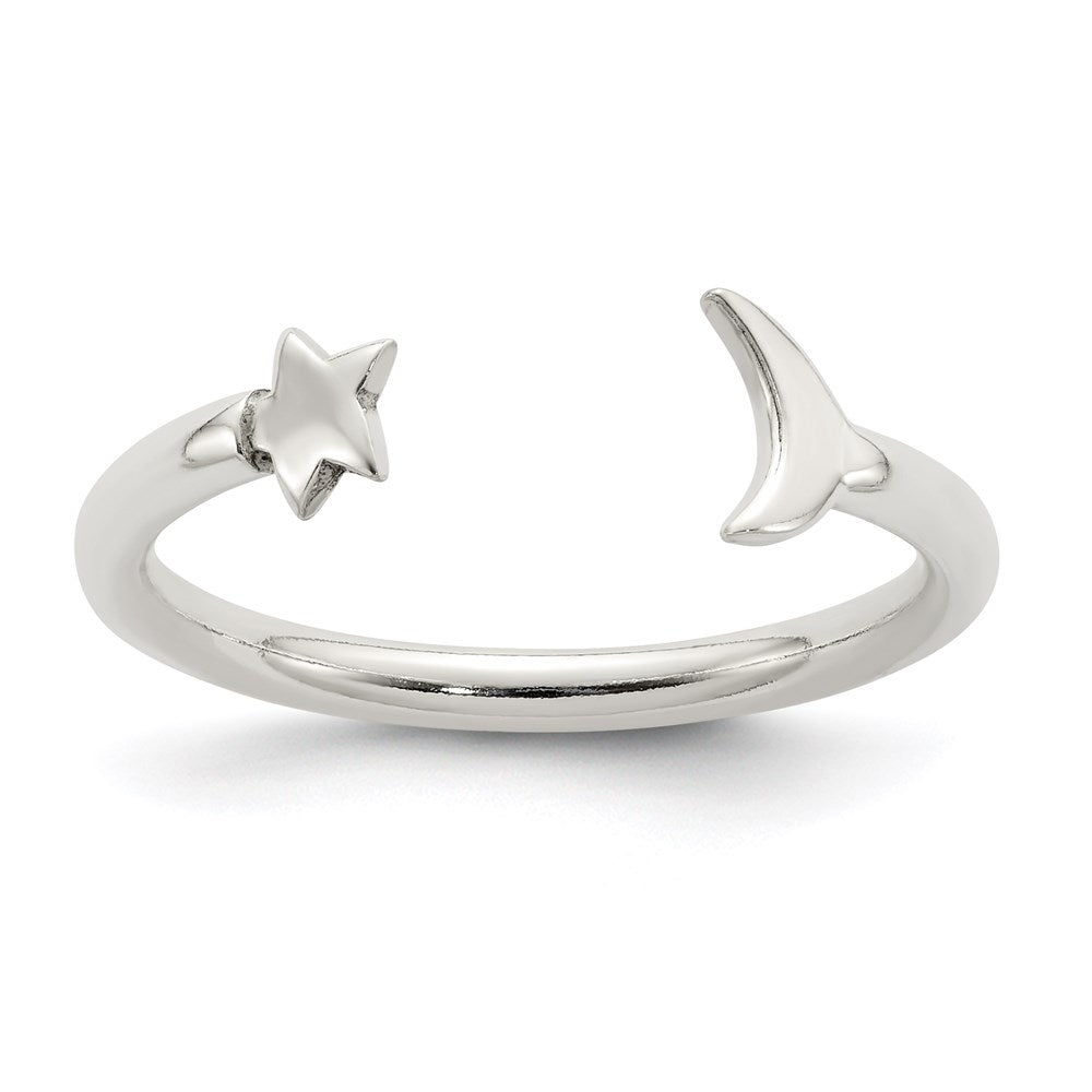 Sterlingsilber Poliert Halb Mond und Stern Verstellbar Ring