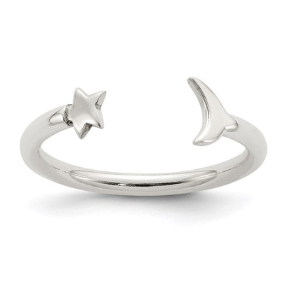 Sterlingsilber Poliert Halb Mond und Stern Verstellbar Ring