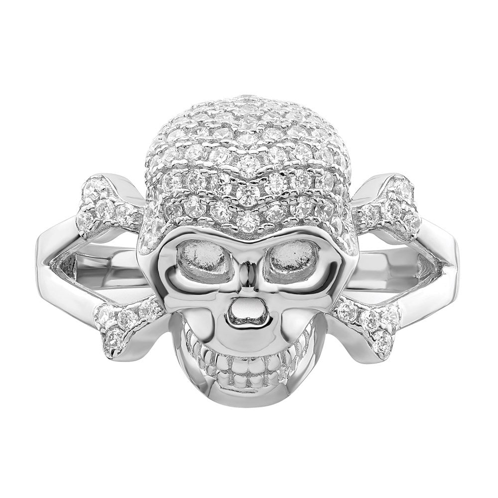 Sterlingsilber Rhodiniert und Zirkonia Totenkopf Ring