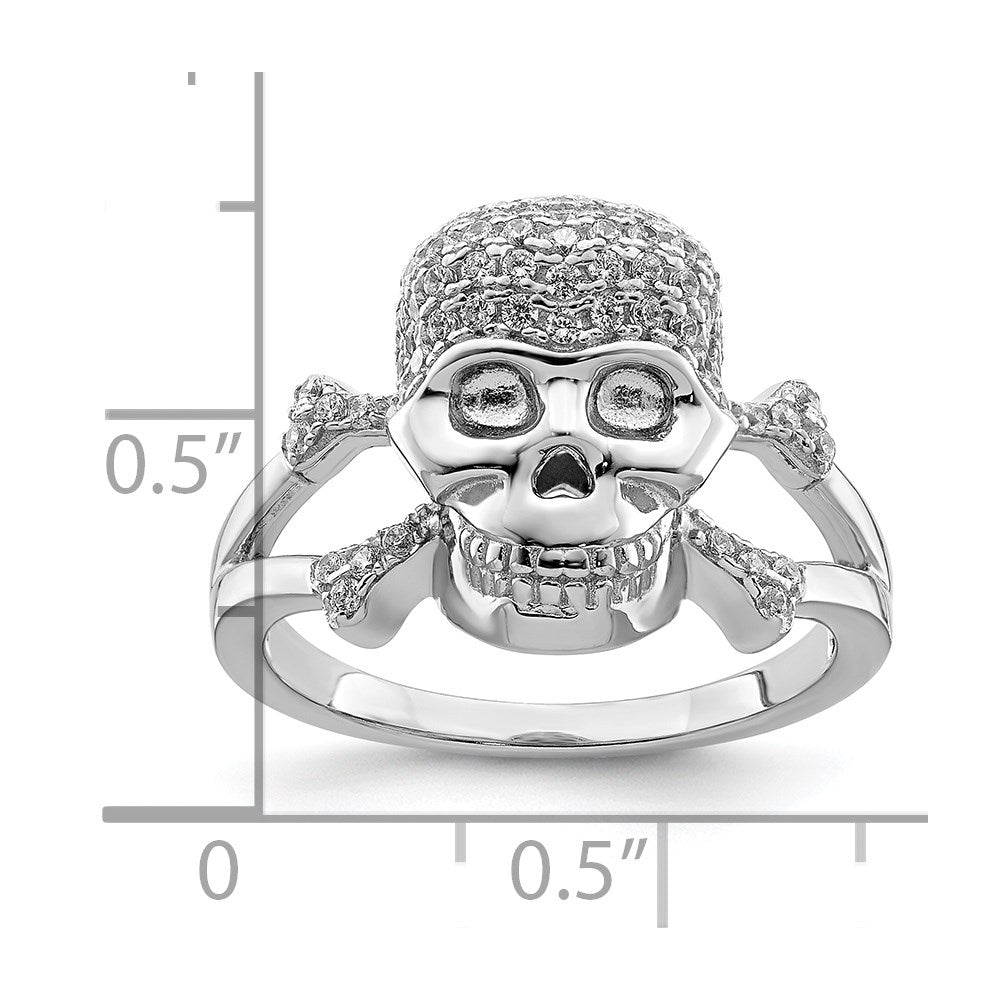 Sterlingsilber Rhodiniert und Zirkonia Totenkopf Ring