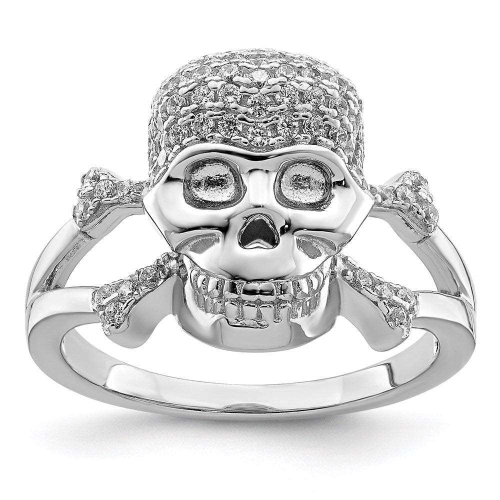Sterlingsilber Rhodiniert und Zirkonia Totenkopf Ring