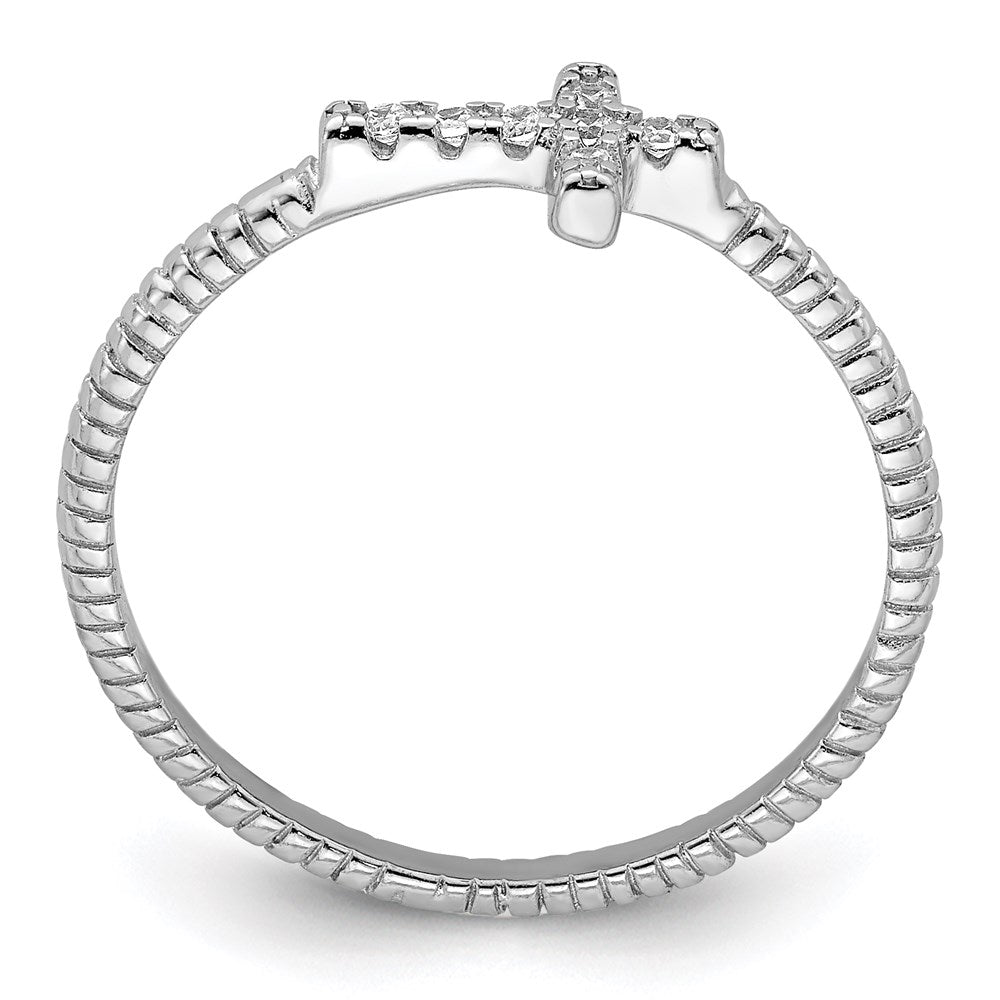 Sterlingsilber Rhodiniert Poliert & Strukturiert Zirkonia Kreuz Ring