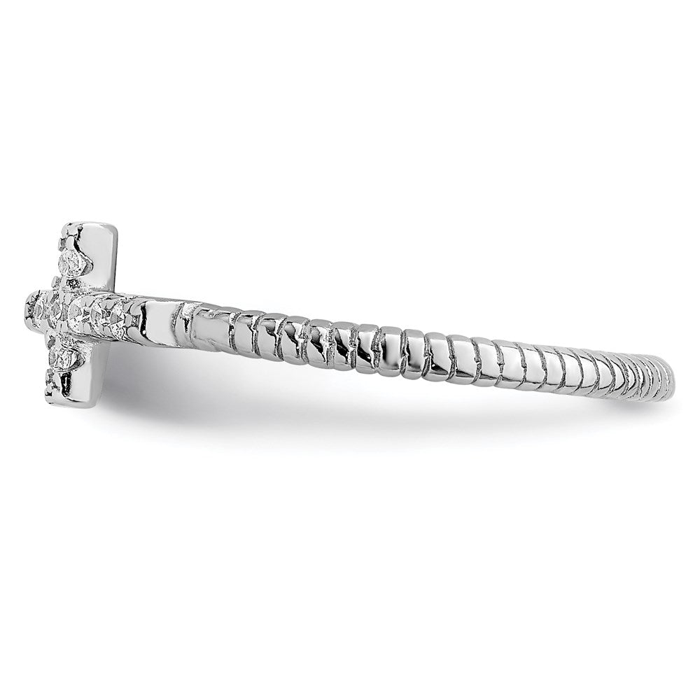 Sterlingsilber Rhodiniert Poliert & Strukturiert Zirkonia Kreuz Ring