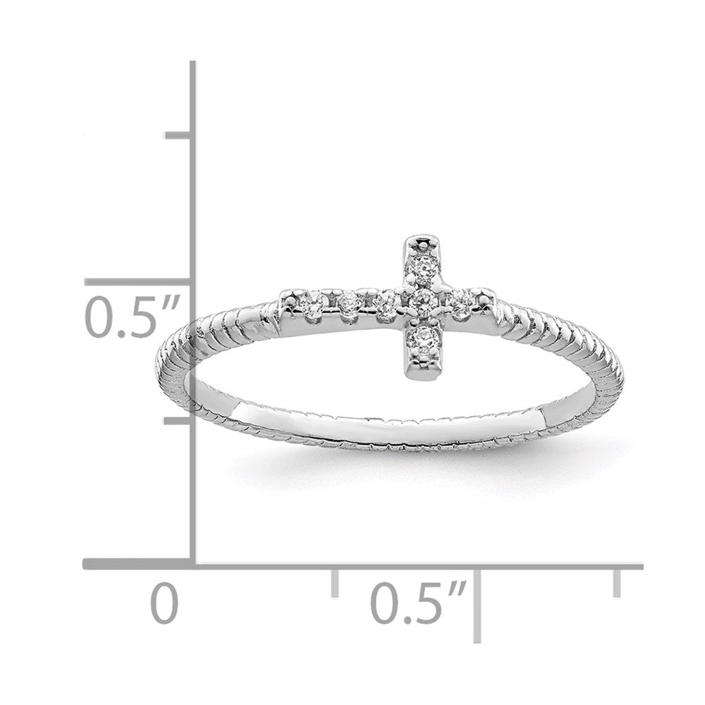 Sterlingsilber Rhodiniert Poliert & Strukturiert Zirkonia Kreuz Ring