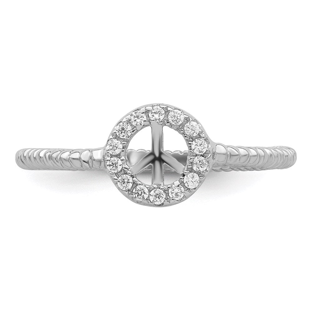 Sterlingsilber Rhodiniert Poliert & Strukturiert Zirkonia Frieden Ring (size 8 Nur)