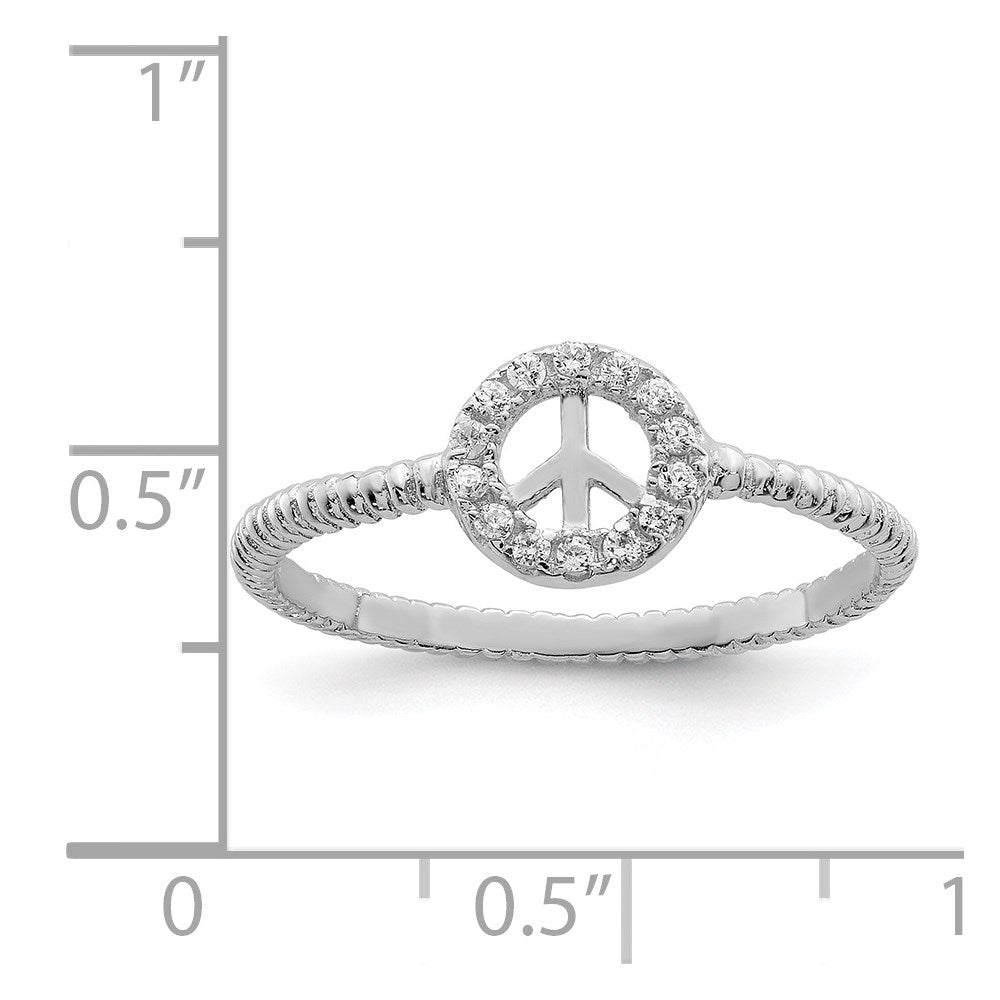 Sterlingsilber Rhodiniert Poliert & Strukturiert Zirkonia Frieden Ring (size 8 Nur)