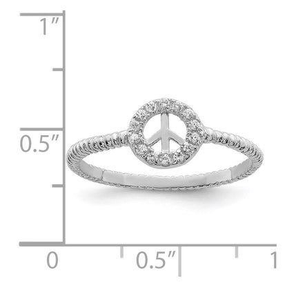 Sterlingsilber Rhodiniert Poliert & Strukturiert Zirkonia Frieden Ring (size 8 Nur)