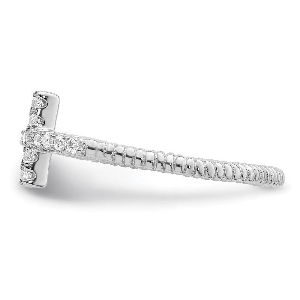 Sterlingsilber Rhodiniert Poliert & Strukturiert Zirkonia Kreuz Ring