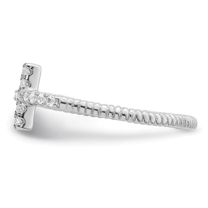 Sterlingsilber Rhodiniert Poliert & Strukturiert Zirkonia Kreuz Ring