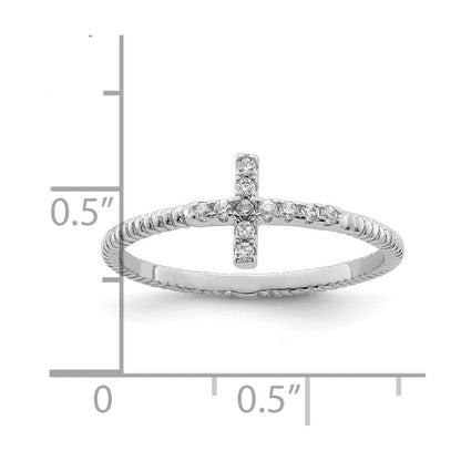 Sterlingsilber Rhodiniert Poliert & Strukturiert Zirkonia Kreuz Ring