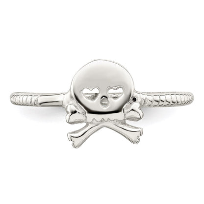 Sterlingsilber Poliert & Strukturiert Totenkopf Crossbones Ring