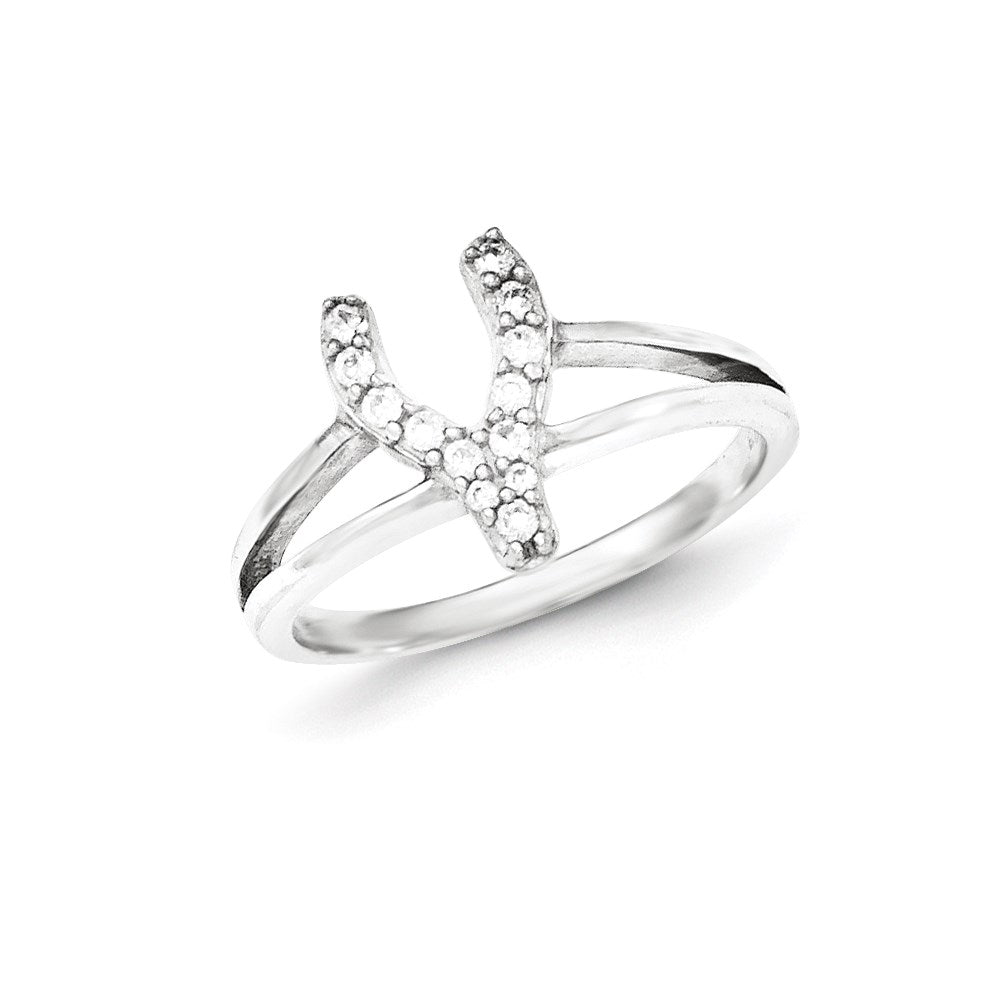 Sterlingsilber Poliert Zirkonia Gabelbein Ring (size 7 Nur)