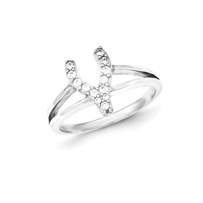 Sterlingsilber Poliert Zirkonia Gabelbein Ring (size 7 Nur)
