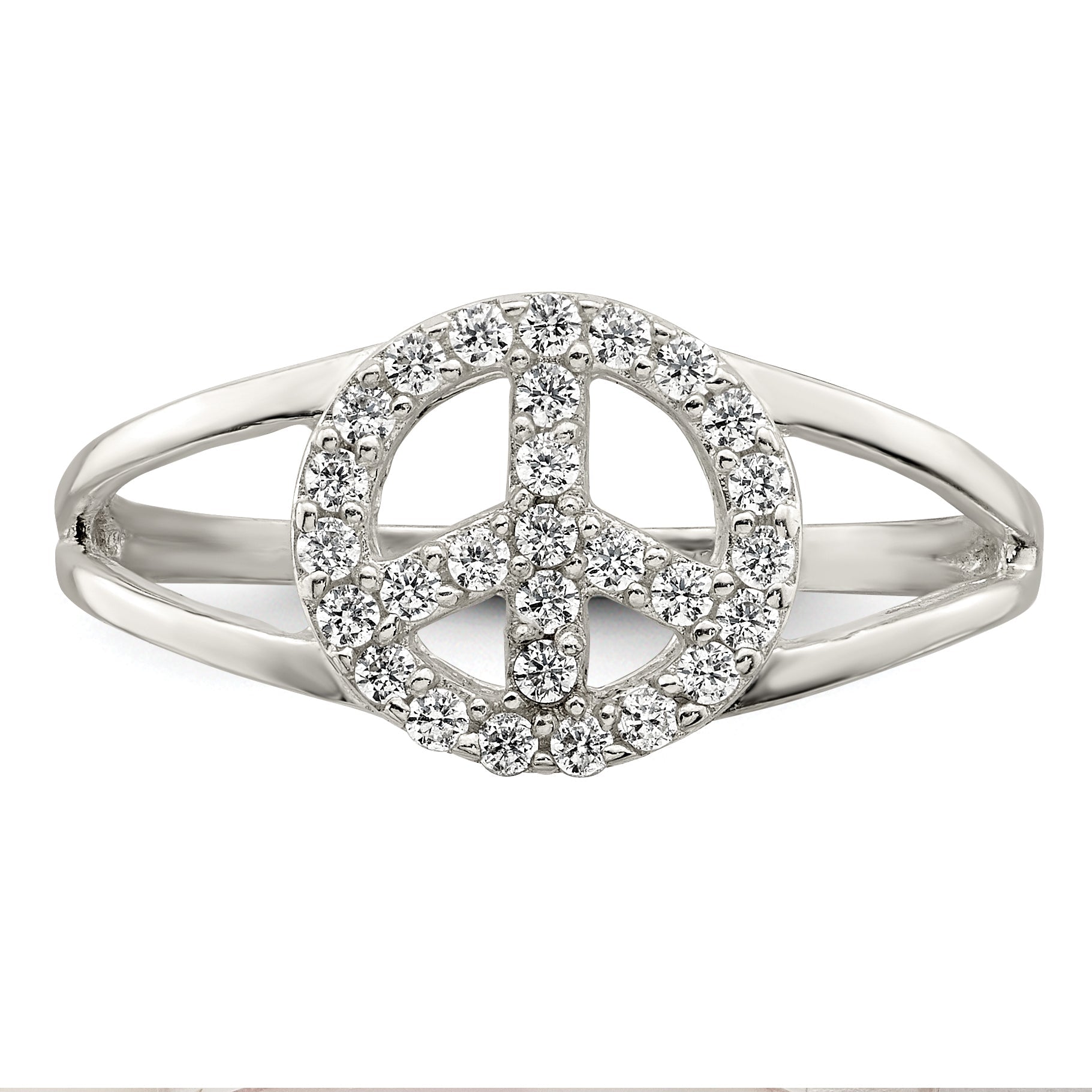Sterlingsilber Poliert Zirkonia Frieden Zeichen Ring