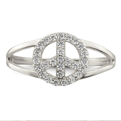 Sterlingsilber Poliert Zirkonia Frieden Zeichen Ring