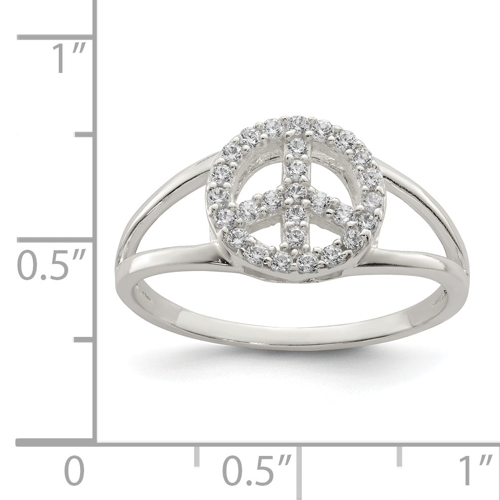Sterlingsilber Poliert Zirkonia Frieden Zeichen Ring