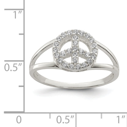 Sterlingsilber Poliert Zirkonia Frieden Zeichen Ring