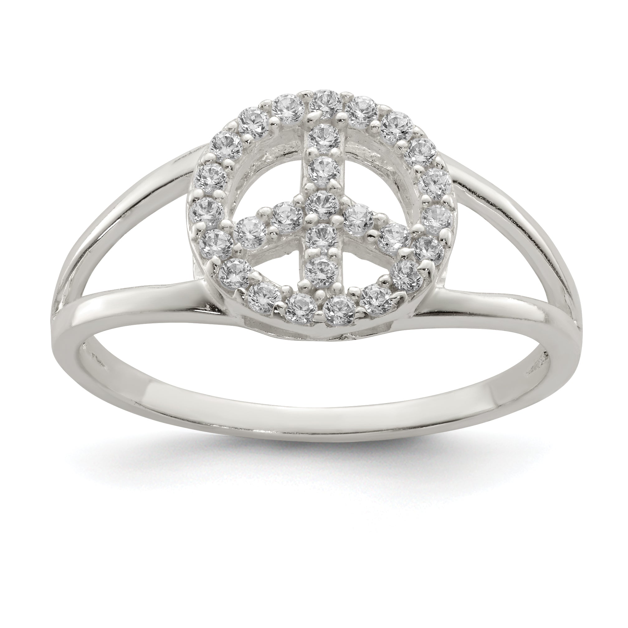 Sterlingsilber Poliert Zirkonia Frieden Zeichen Ring