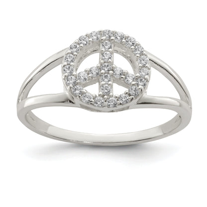 Sterlingsilber Poliert Zirkonia Frieden Zeichen Ring