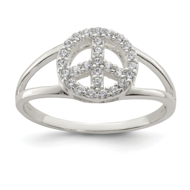 Sterlingsilber Poliert Zirkonia Frieden Zeichen Ring