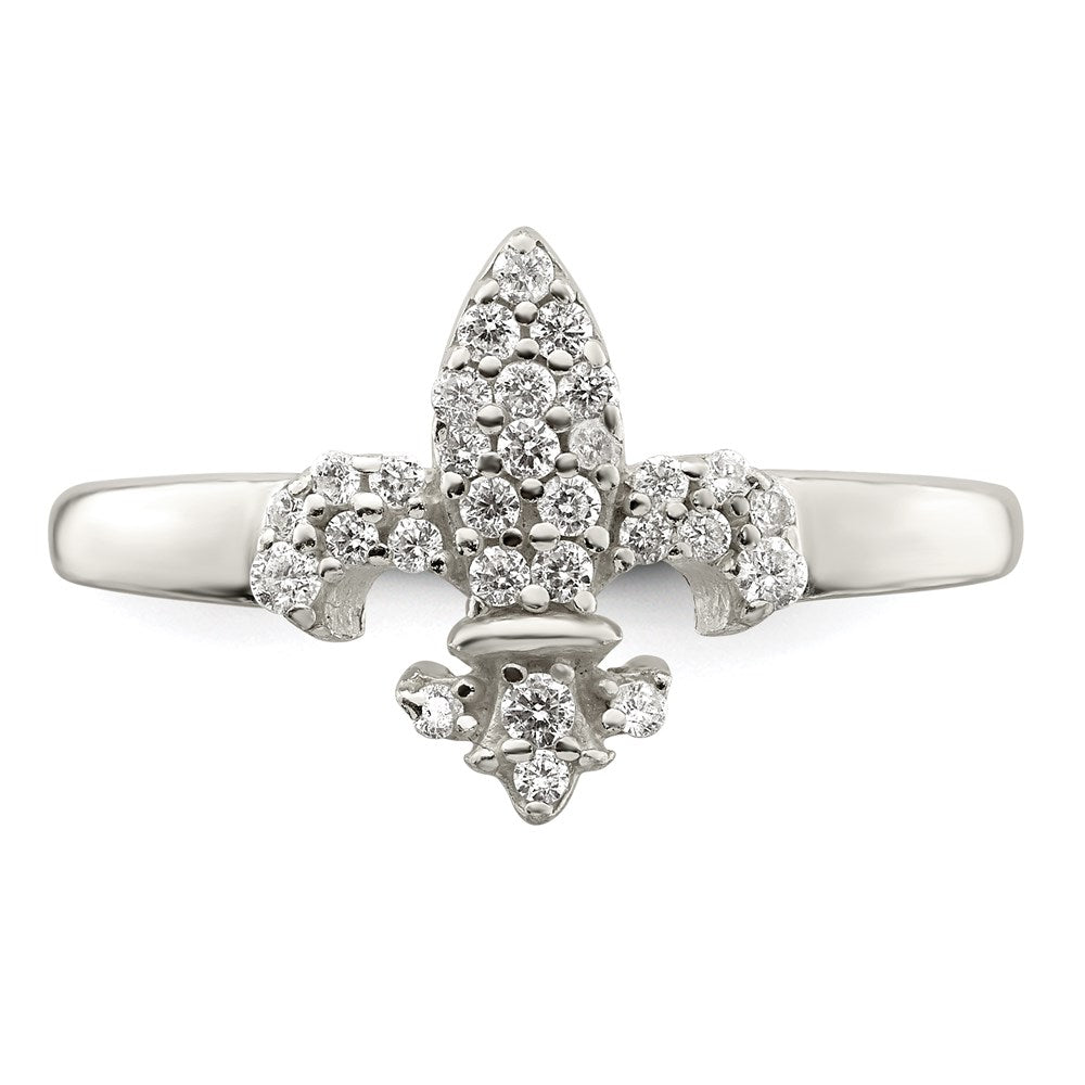 Sterlingsilber Poliert Zirkonia Fleur De Lis Ring