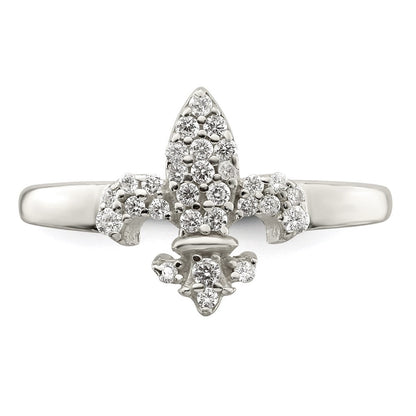 Sterlingsilber Poliert Zirkonia Fleur De Lis Ring