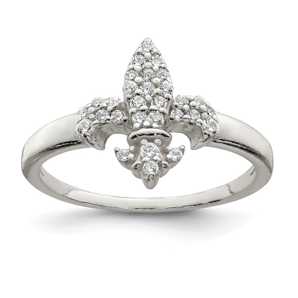 Sterlingsilber Poliert Zirkonia Fleur De Lis Ring