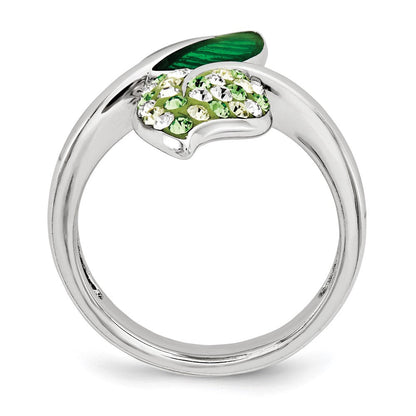 Sterlingsilber Preciosa Kristall & Emailliert Grün Leaves Ring