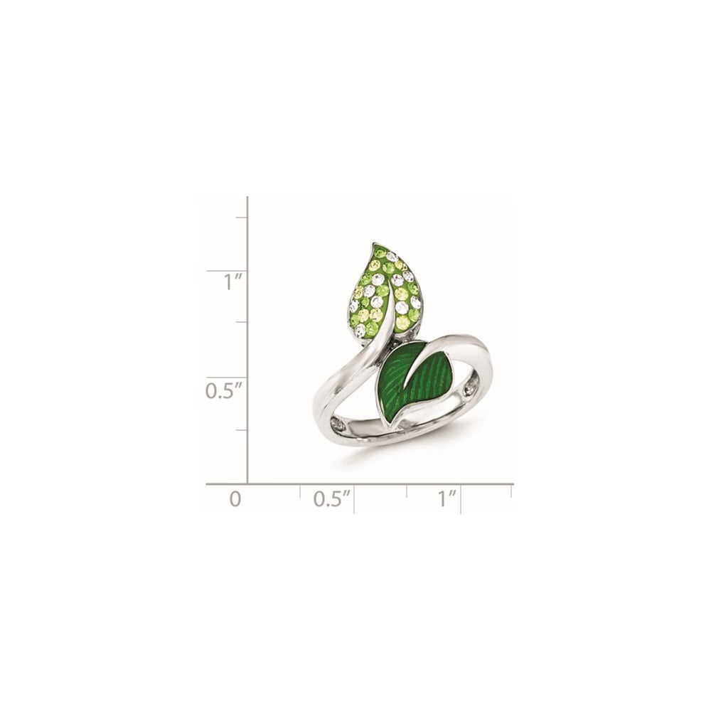 Sterlingsilber Preciosa Kristall & Emailliert Grün Leaves Ring