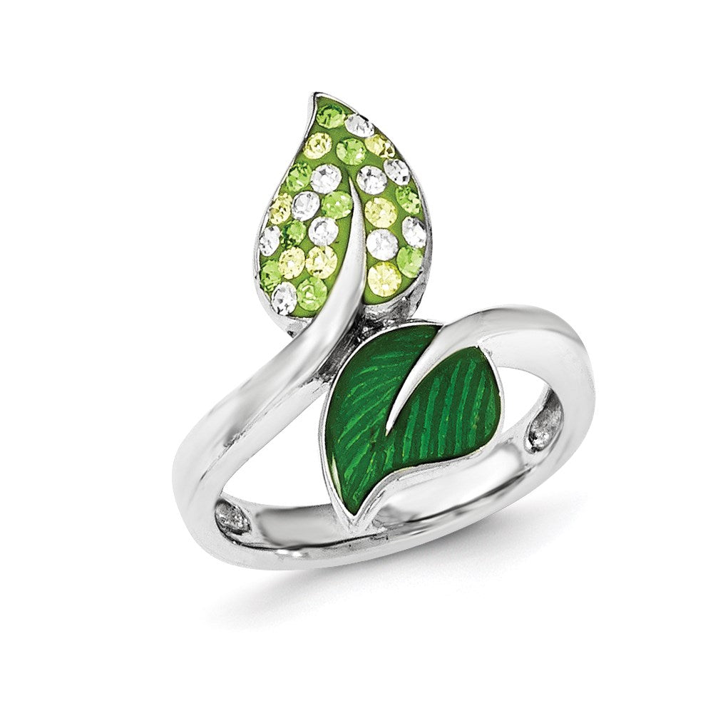 Sterlingsilber Preciosa Kristall & Emailliert Grün Leaves Ring