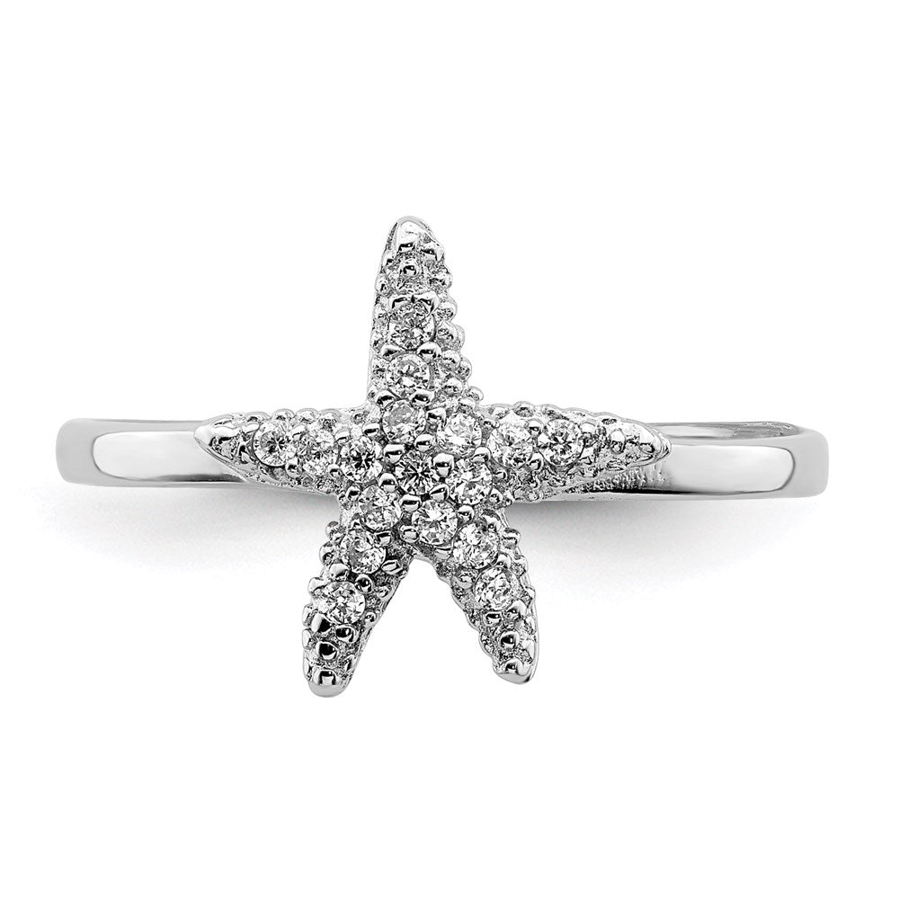 Sterlingsilber Rhodiniert Poliert Zirkonia Seestern Ring